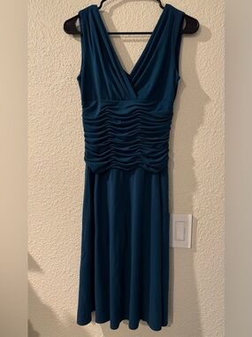 Dress Barn Teal Sleeveless Ruched Midi Dress